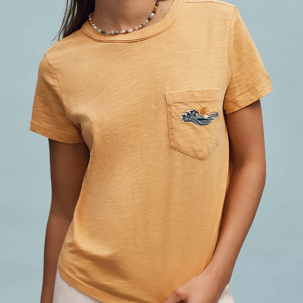 Anthropologie Pilcro Orange Short Sleeve Tee with Pocket Detail
